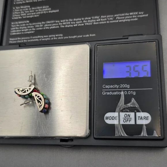 VTG Sterling Silver Multi Gemstone Earrings 5/8"x1/4" Filigree Accents Signed HS - Picture 6 of 9